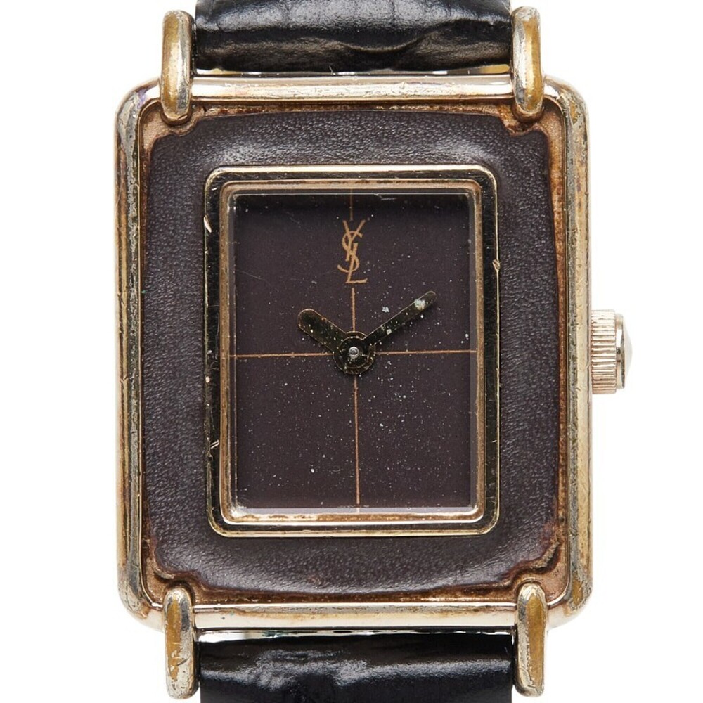 Saint Laurent Macaron Leather-In Watch 4-831268 Quartz Brown Dial Metal Leath...